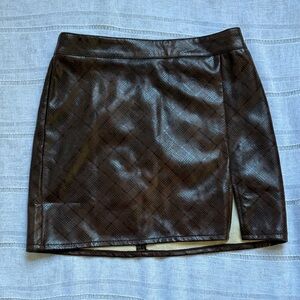 Le Lis Chocolate Plaid Faux Leather Mini Skirt